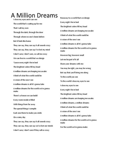 a million dreams lyrics|songtekst a million dreams.